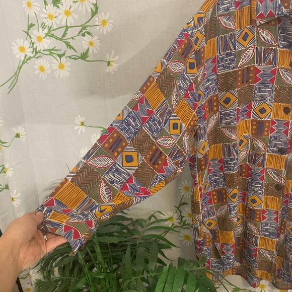 Vintage Silk African Patterned Shirt Dress - Picture 4 of 6